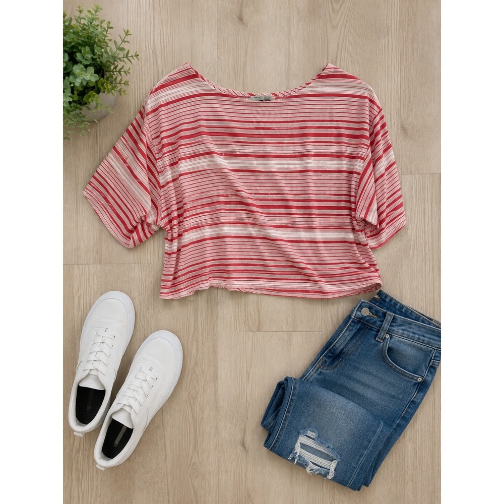 ASOS Womens Red White Striped Crop Top Short Sleeve Viscose Blouse Size 4